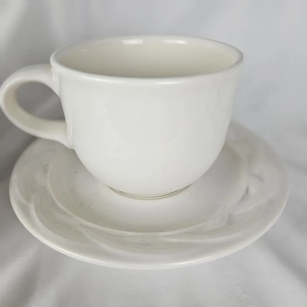 Vintage Pfaltzgraff ACADIA WHITE 4 Tea‎ Coffee Cup & Saucer Sets USA ec 1